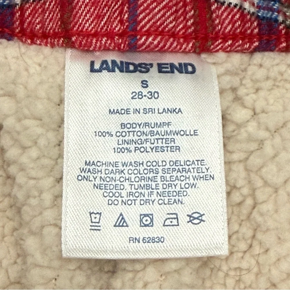 Lands‎ End Sherpa Lined Flannel Pajama Pants Cozy Plaid Warm Pockets Small 28-30